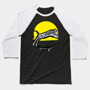 Skeleton Tiger Skateboarding Baseball T-Shirt